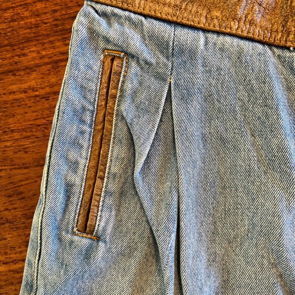 Vintage Leather High Waisted W Pleats Denim Short Cut Offs - Picture 3 of 7